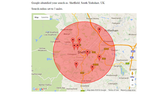 This is similar to what you might find on a dating website where you enter your address and it finds nearby matches for you. This was a quick test that uses a Google API to get the longitude and latitude, then we work out the distances from there.
 Finally, the results are presented on a Google Map,...